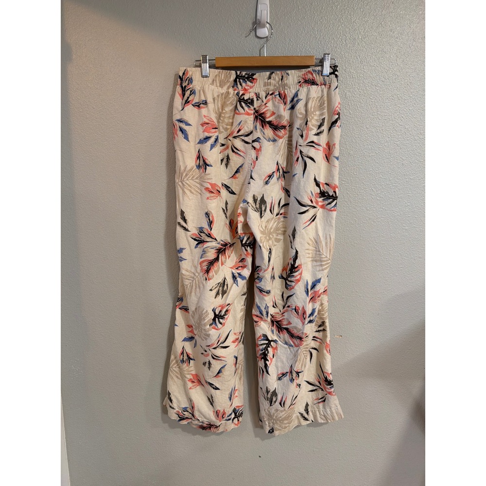 Briggs Tropical Print Linen Blend Pull On Pants Womens Lg Floral Vaca Boho - Picture 2 of 7